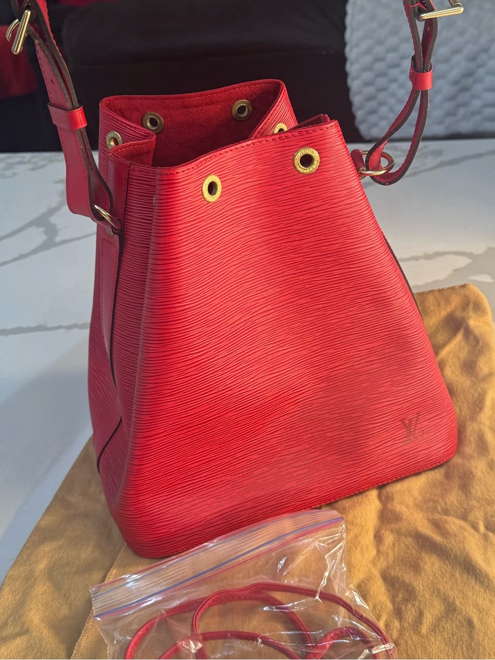 Louis Vuitton Red Epi Leather Drawstring Shoulder Bag